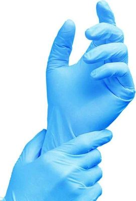 Un nitrile blu di 100 del pacchetto guanti eliminabili dell'ospedale biodegradabile
